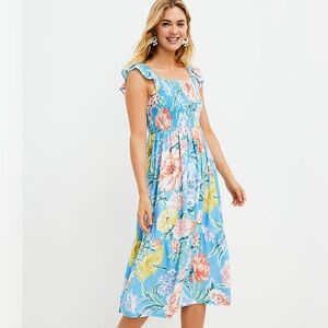 NWOT -- LOFT Garden Smocked Ruffle Midi Dress Size L